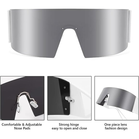 Oversized Flat Top Wrap Sunglasses Unisex Fashion Shades Tech Look main image 4